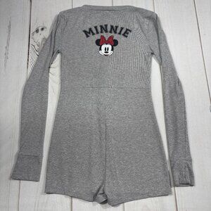 Forever 21 Disney Minnie Mouse Romper Pajamas Letterman Grey Size Small Snaps